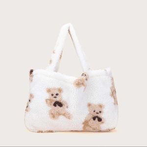 Cartoon Bear Graphic Fluffy Tote Bag